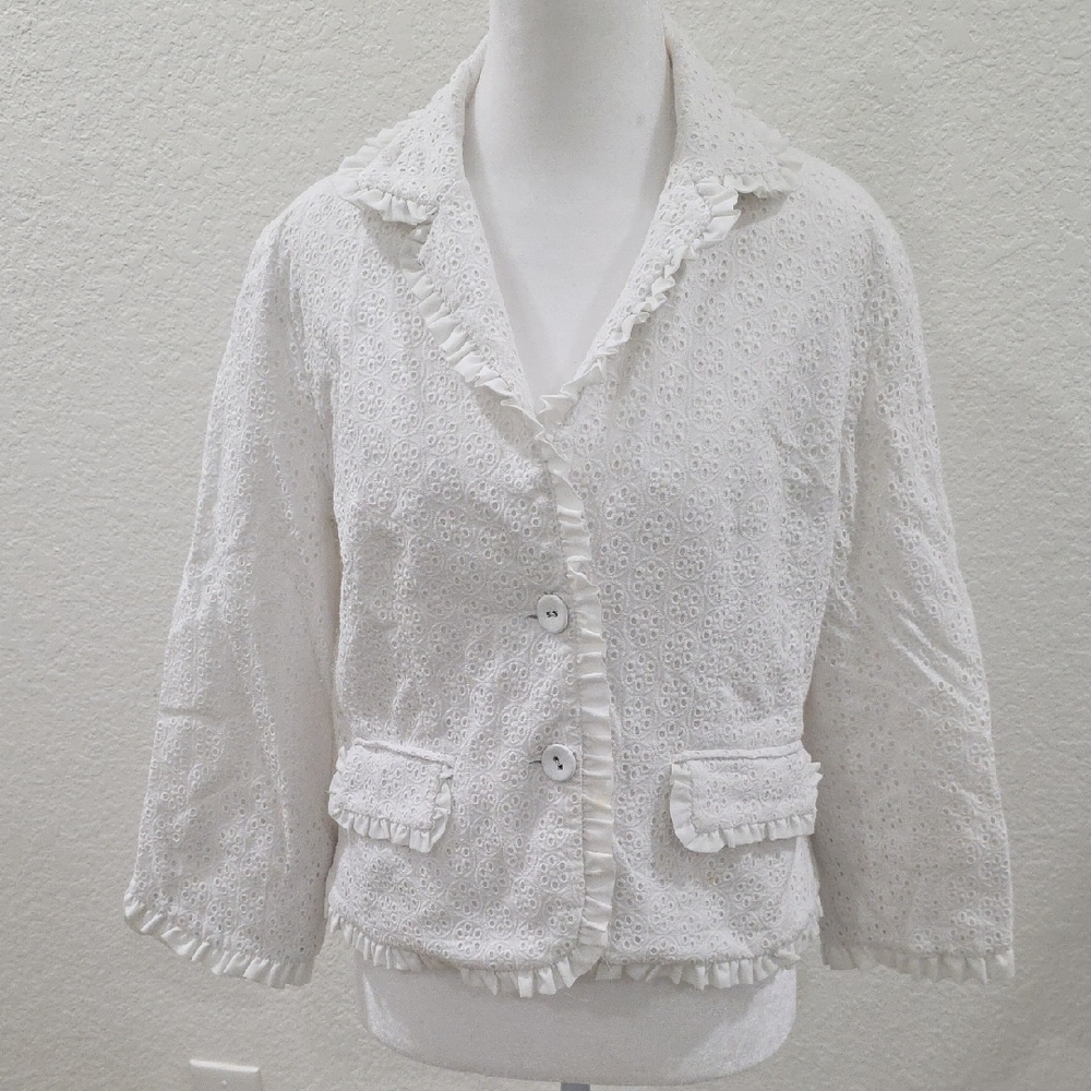 Willi Smith Ivory Lace Blazer with Ruffle Details